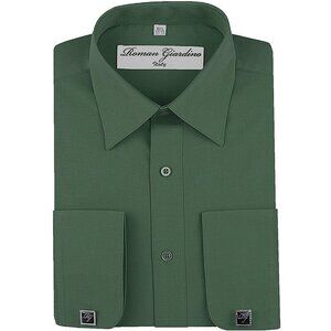 Men's Dress Shirts Convertible Long Sleeve Botton Down Collar - Teal